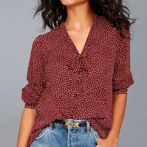 Lulus On The Spot Burgundy Polka Dot Button-up Top Red - Size Medium